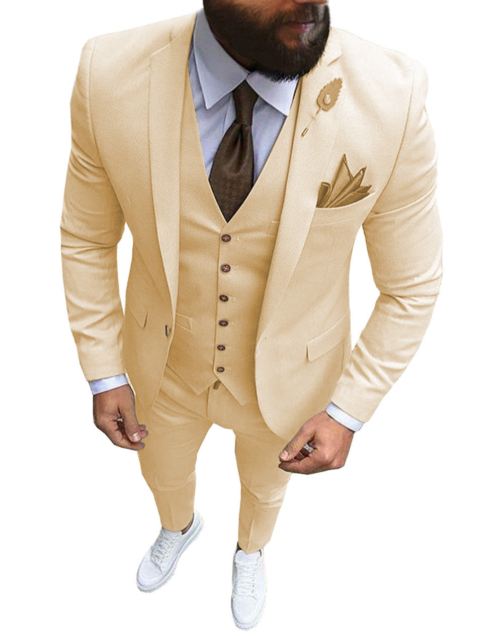 Men's Three Piece Slim Fit Wool Mix Wedding Formal Suit