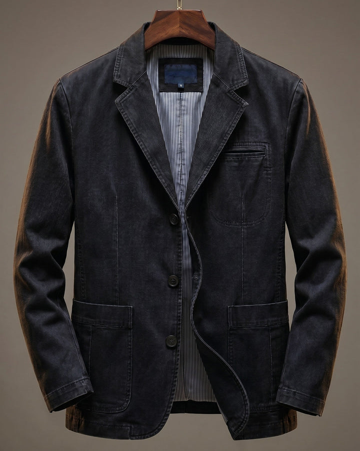 Men's Denim and Wool-Mix Blazer Jacket