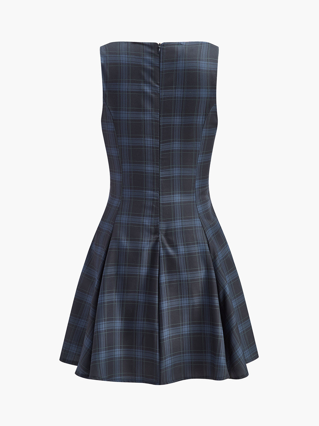 Női kockás, ujjatlan, gyapjúkeverékből készült, testhezálló, A-vonalú skater ruha