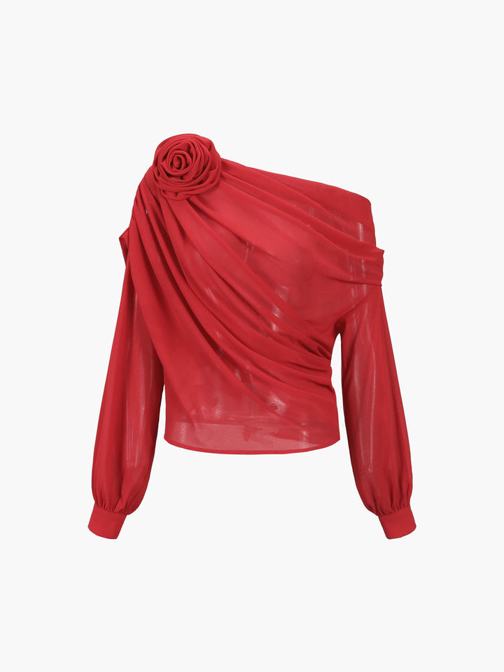 Women's Chiffon Blouse Off-Shoulder Long Sleeve Top