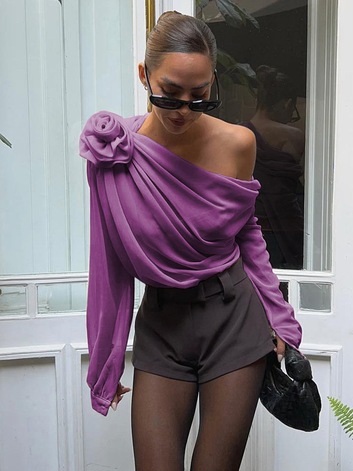Women's Chiffon Blouse Off-Shoulder Long Sleeve Top