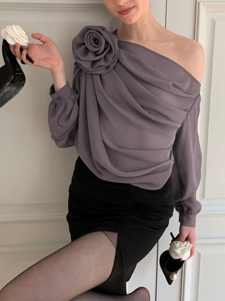 Women's Chiffon Blouse Off-Shoulder Long Sleeve Top