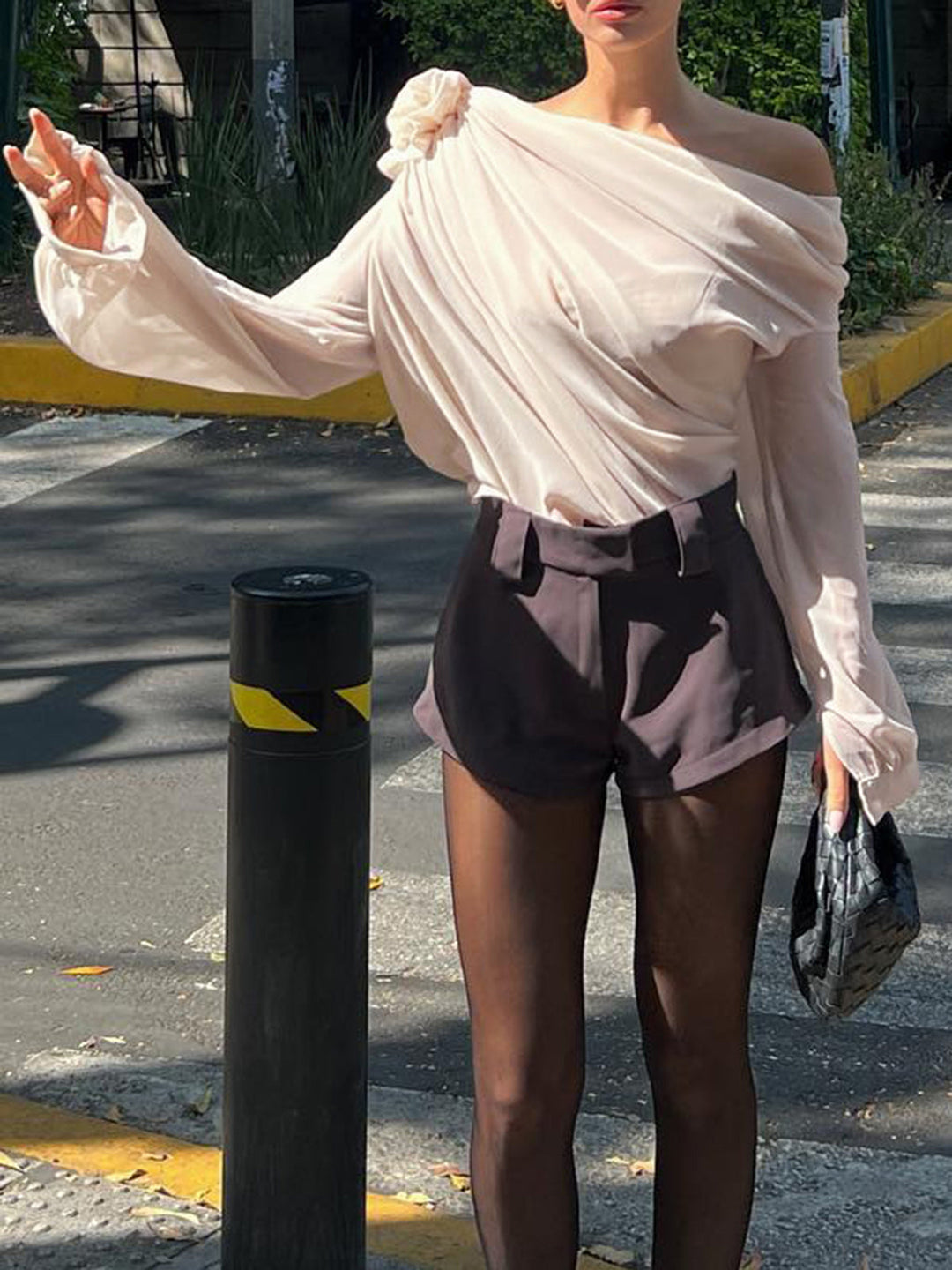 Women's Chiffon Blouse Off-Shoulder Long Sleeve Top