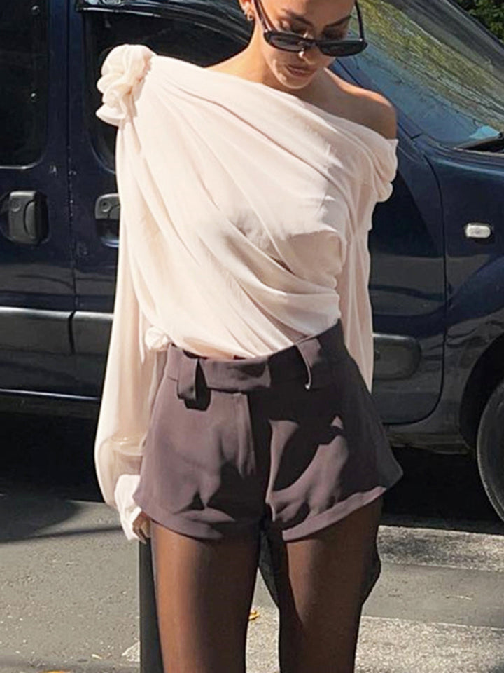 Women's Chiffon Blouse Off-Shoulder Long Sleeve Top