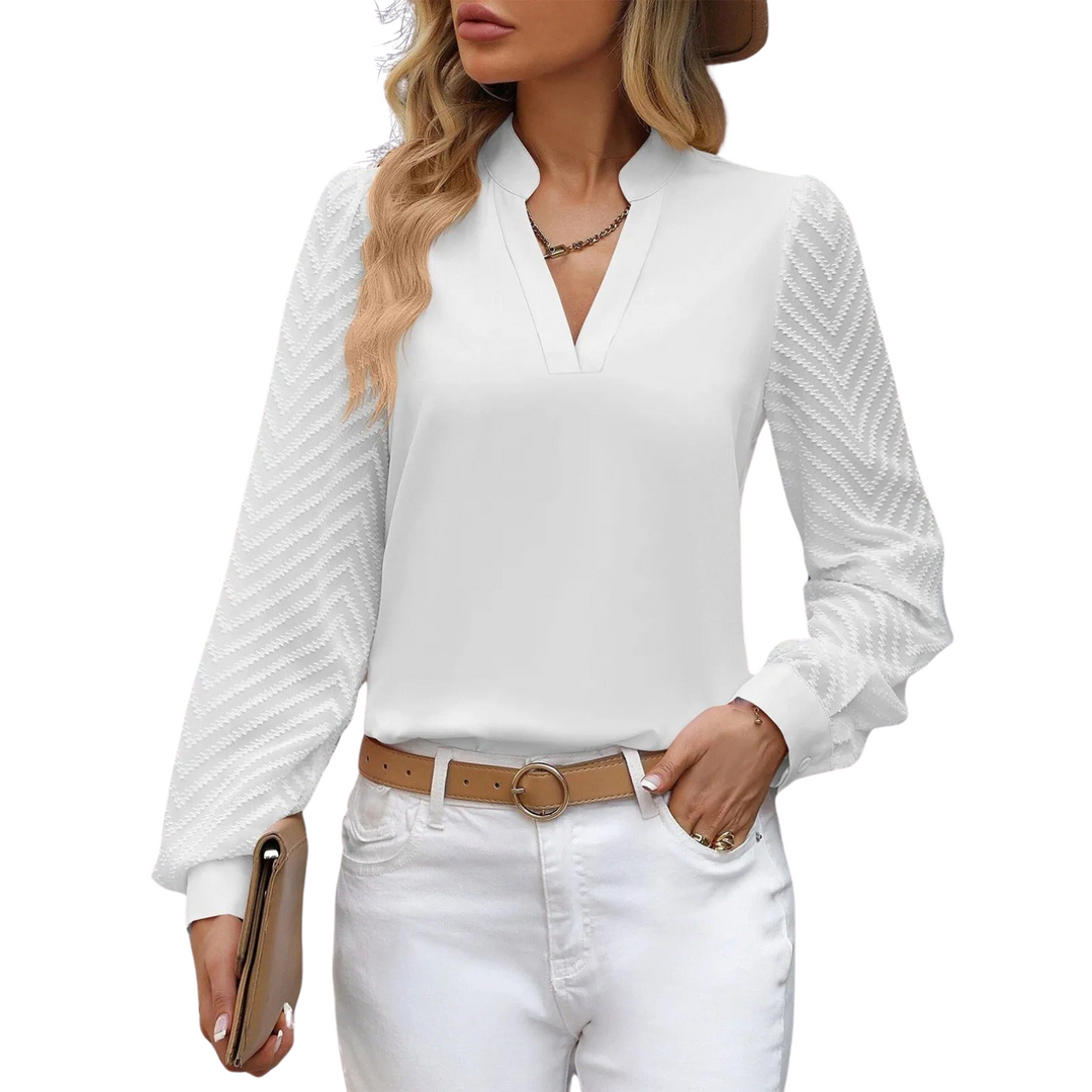 Women’s Linen V-Neck Long-Sleeve Blouse