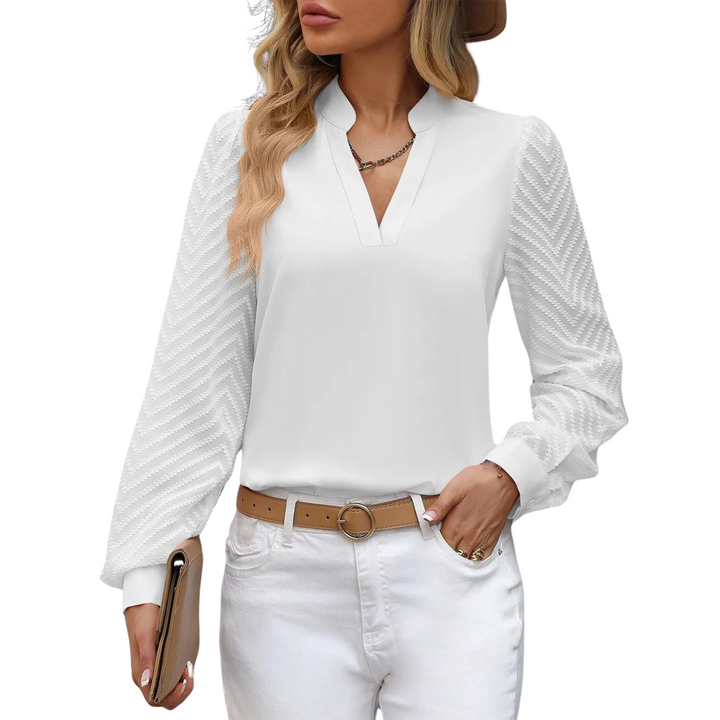 Women’s Linen V-Neck Long-Sleeve Blouse