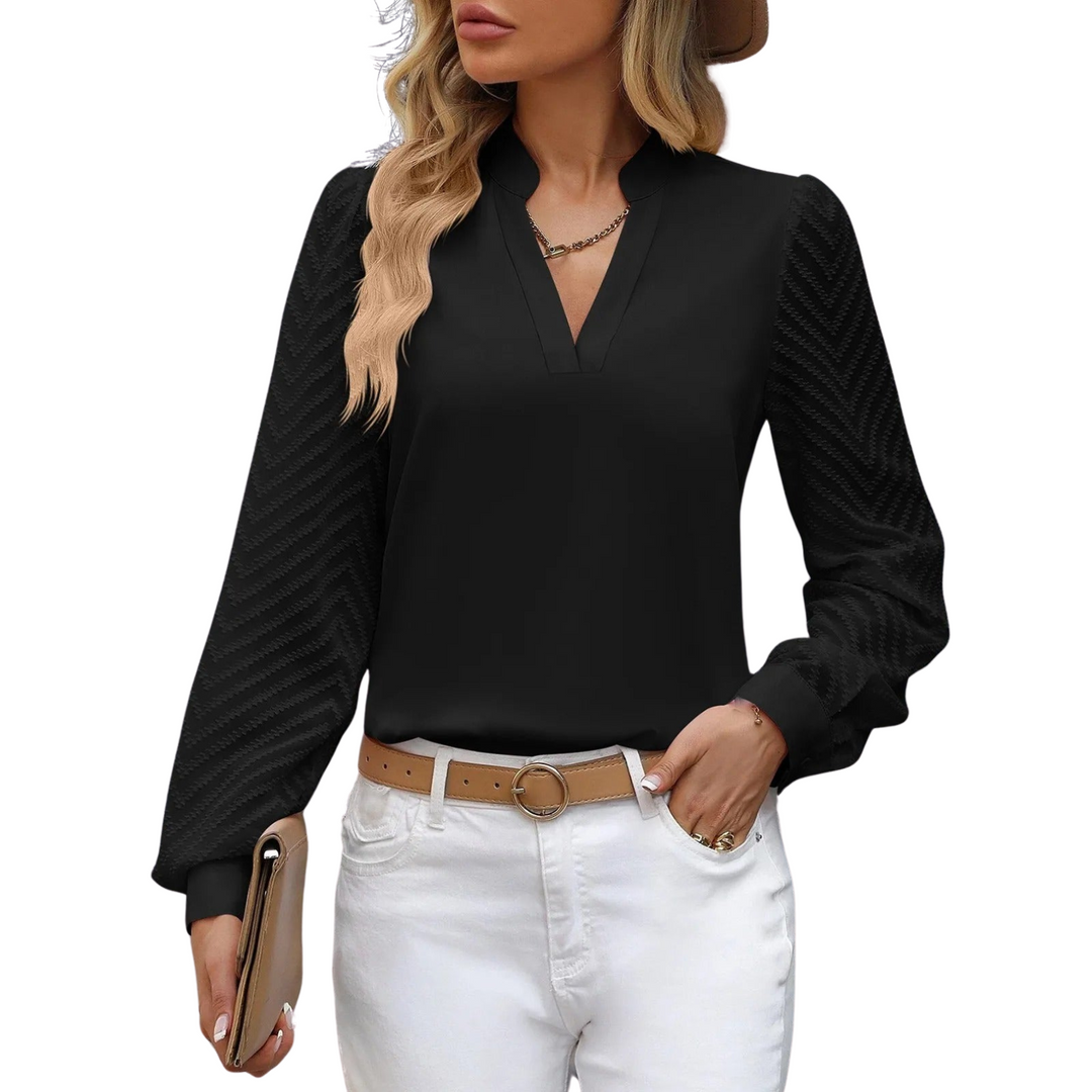 Women’s Linen V-Neck Long-Sleeve Blouse