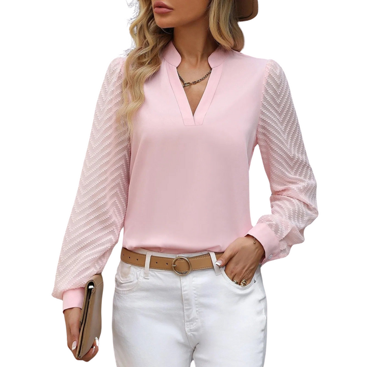 Women’s Linen V-Neck Long-Sleeve Blouse