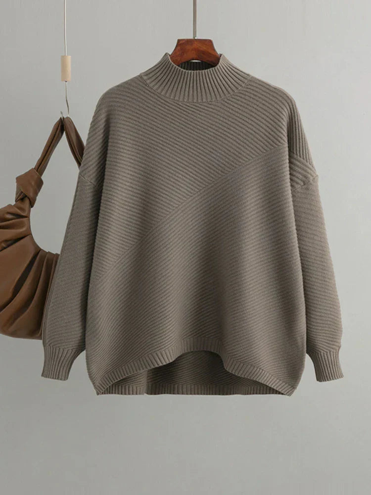 Damski sweter z dzianiny z wełny merino z półgolfem, oversize