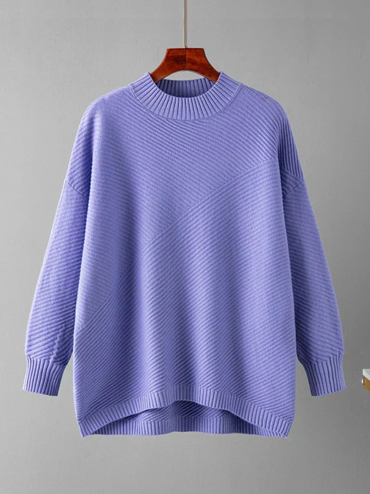 Dámský oversized pletený svetr s krátkým stojáčkem, volného střihu