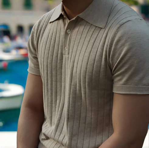 Men Knit Polo Shirt Short Sleeve Casual Golf Top