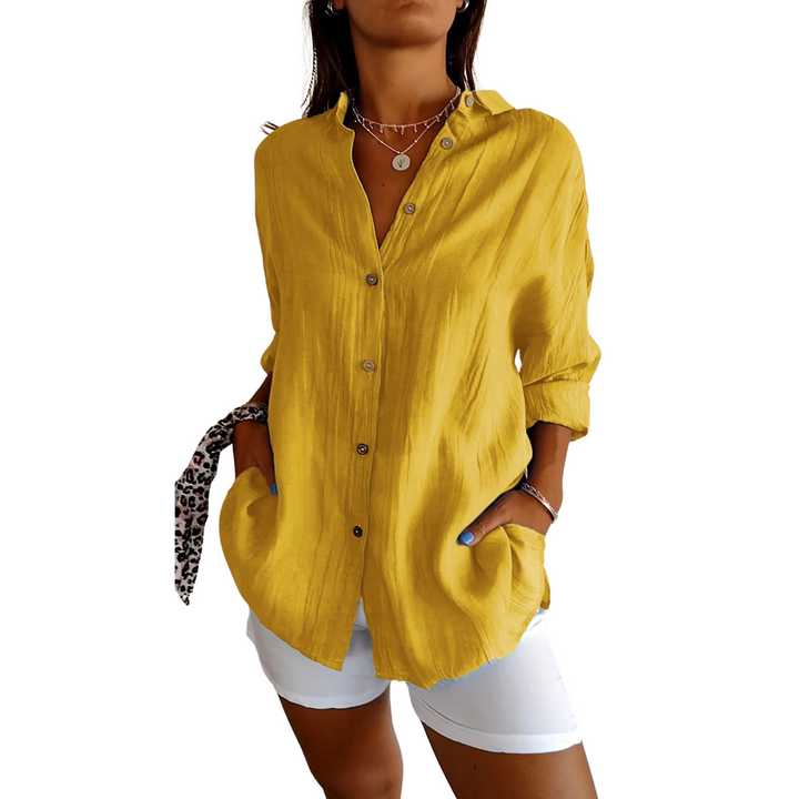 Women's Loose Fit Linen Long Sleeve Button Down Shirt