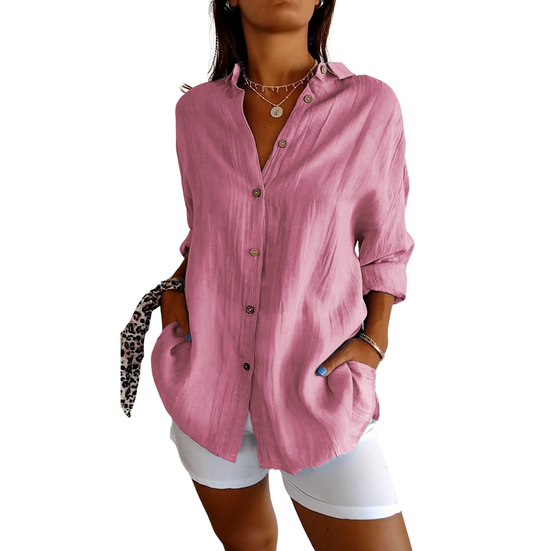 Women's Loose Fit Linen Long Sleeve Button Down Shirt
