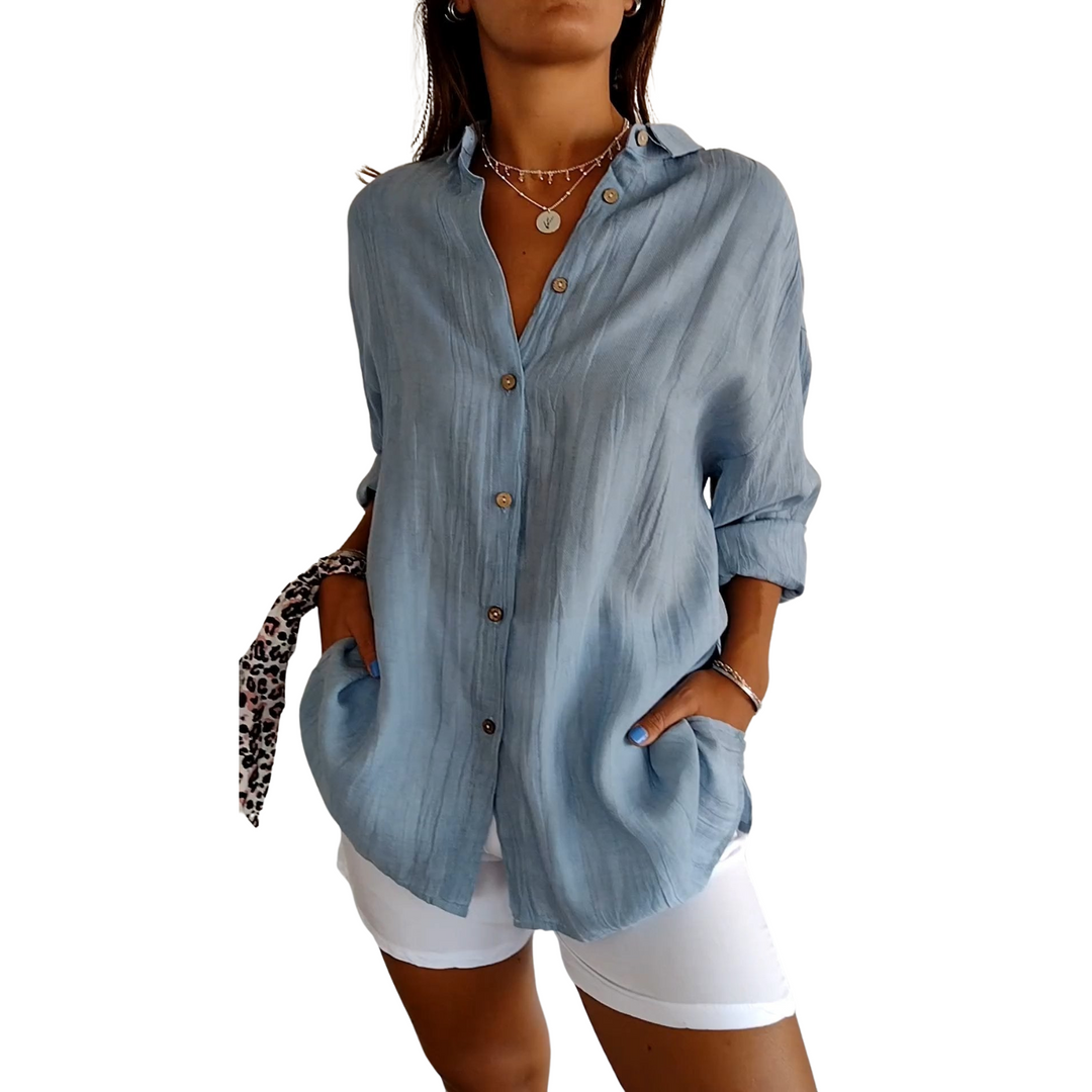 Women's Loose Fit Linen Long Sleeve Button Down Shirt
