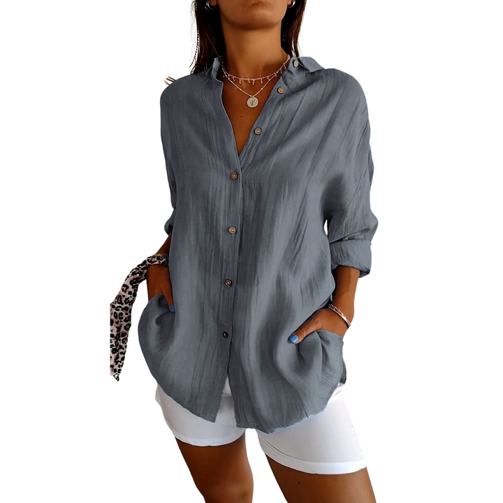 Women's Loose Fit Linen Long Sleeve Button Down Shirt