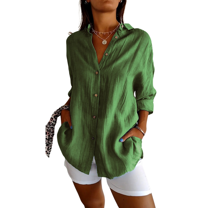 Women's Loose Fit Linen Long Sleeve Button Down Shirt