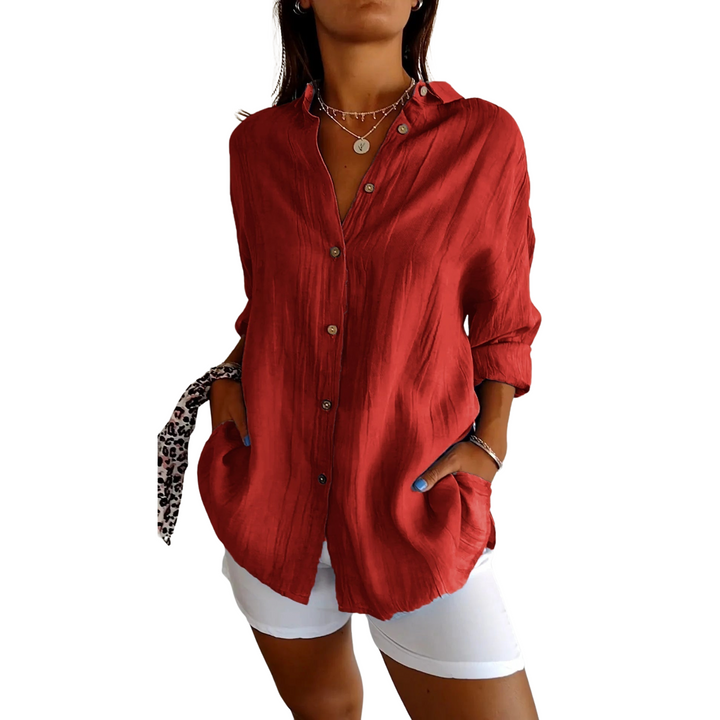 Women's Loose Fit Linen Long Sleeve Button Down Shirt