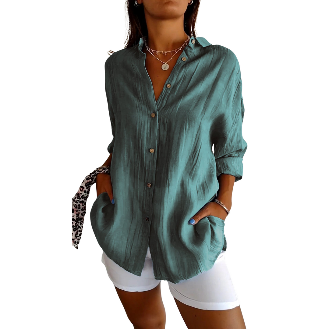 Women's Loose Fit Linen Long Sleeve Button Down Shirt