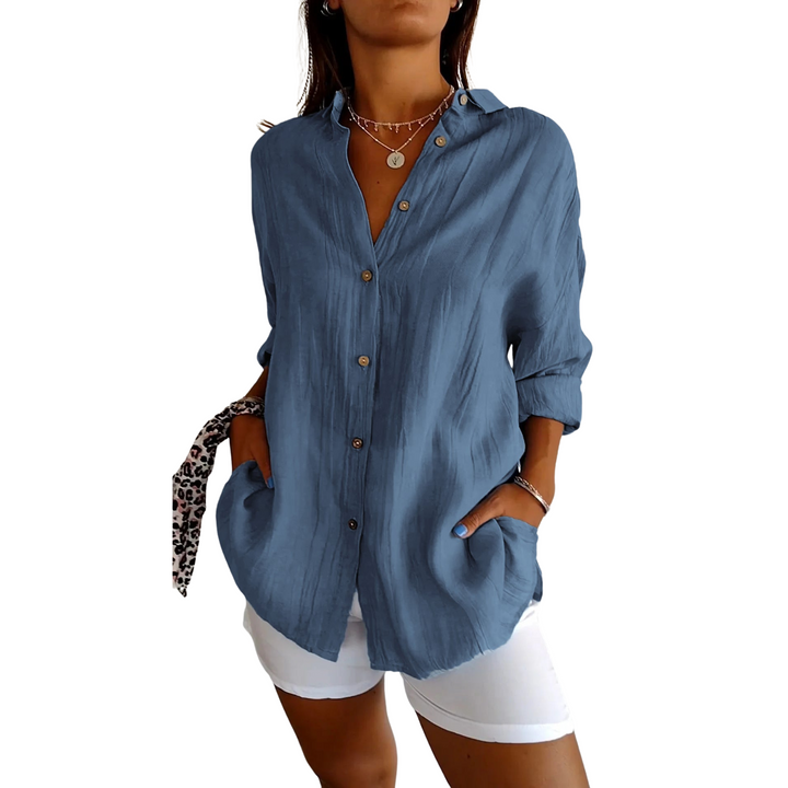 Women's Loose Fit Linen Long Sleeve Button Down Shirt