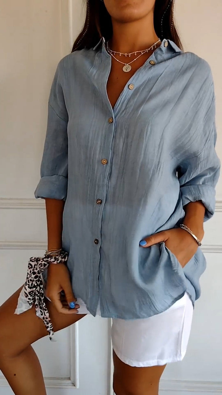 Women's Loose Fit Linen Long Sleeve Button Down Shirt