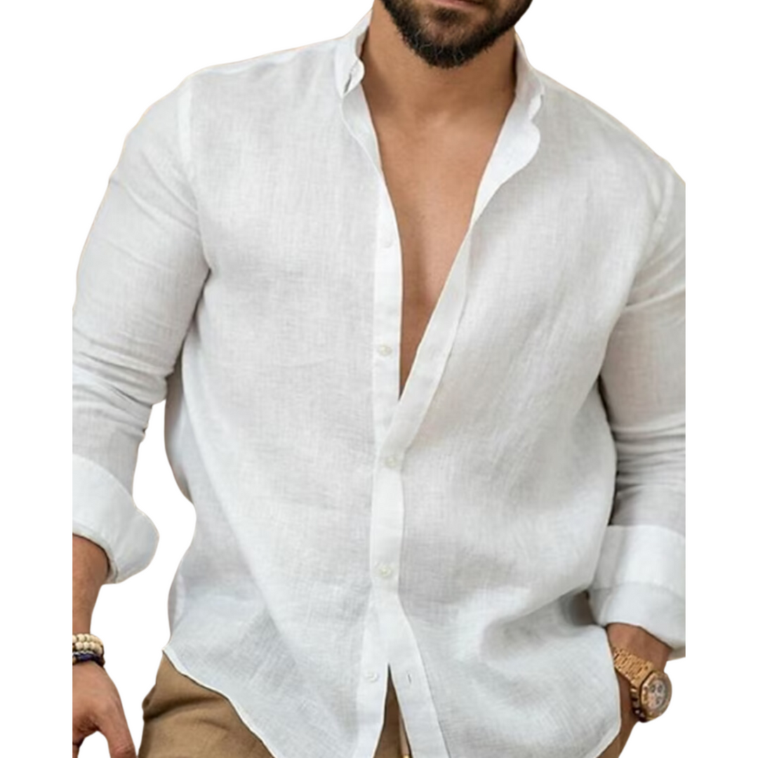 Men's Linen Long Sleeve Slim Fit Casual Button Down Shirt