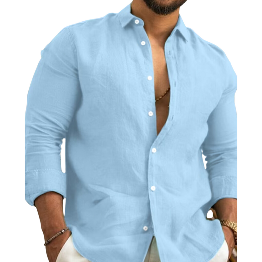 Men's Linen Long Sleeve Slim Fit Casual Button Down Shirt