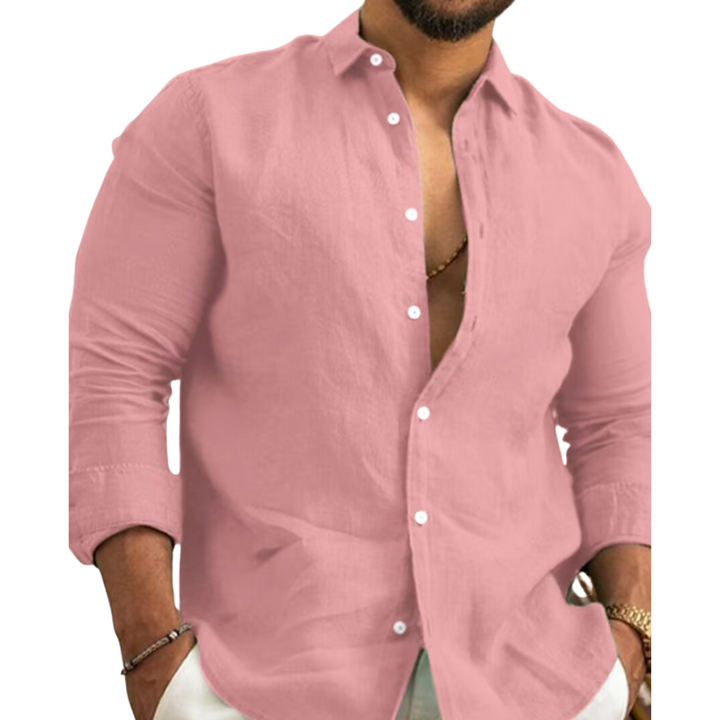 Men's Linen Long Sleeve Slim Fit Casual Button Down Shirt