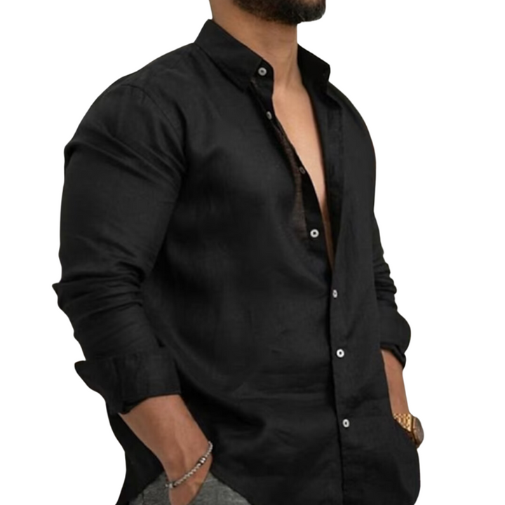 Men's Linen Long Sleeve Slim Fit Casual Button Down Shirt