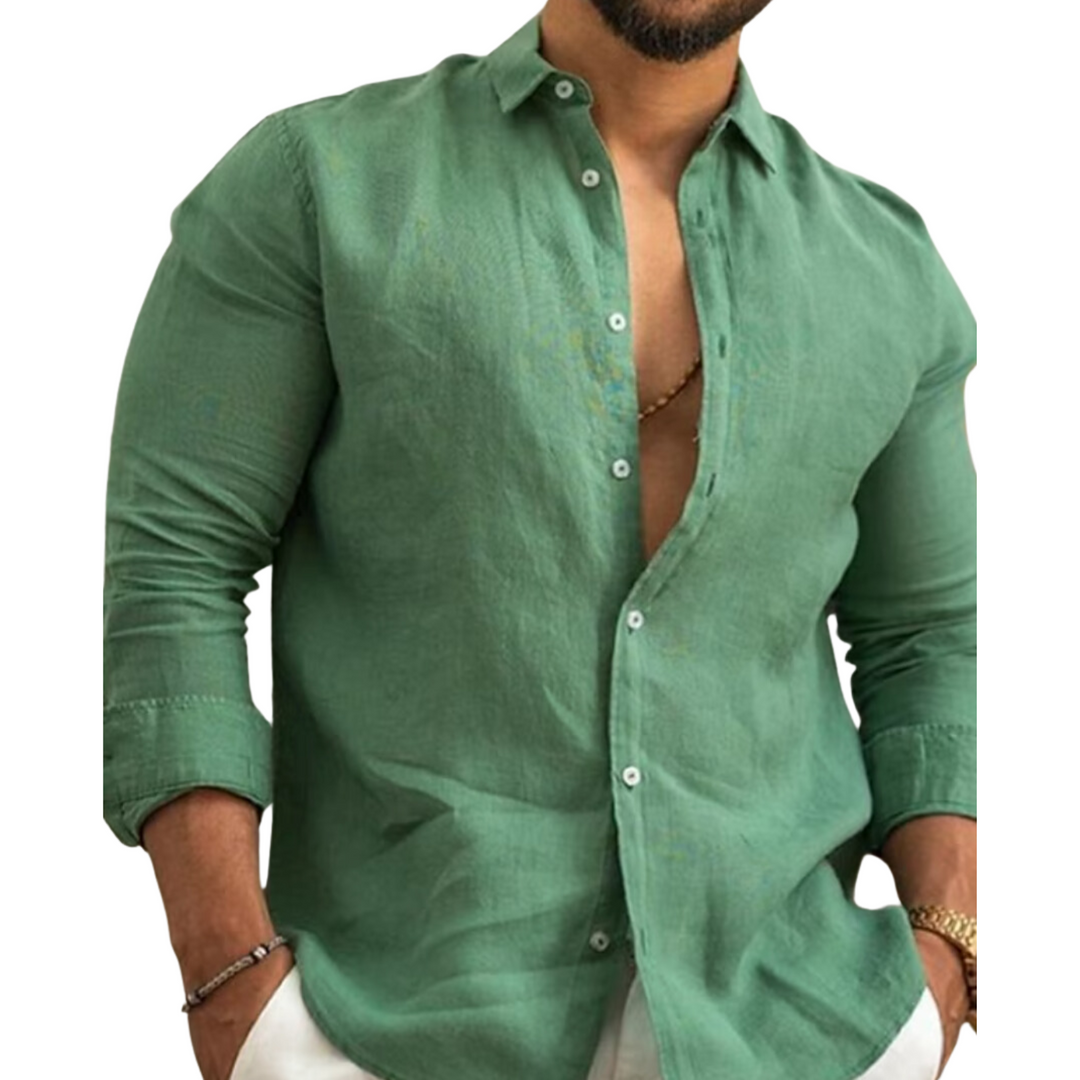 Men's Linen Long Sleeve Slim Fit Casual Button Down Shirt
