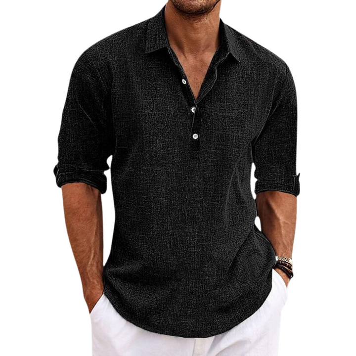 Linen Blend Men's Long Sleeve Henley Shirt Premium Casual Wear