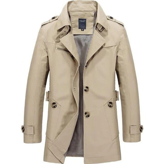Men's Wool Blend Trench Coat Slim Fit Mid Length Overcoat