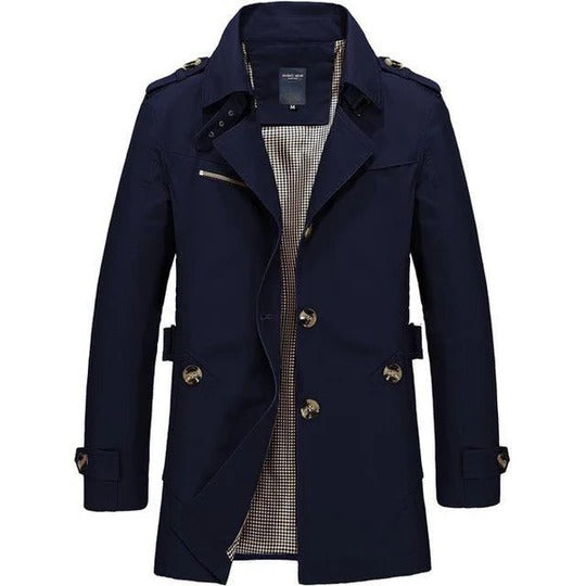 Men's Wool Blend Trench Coat Slim Fit Mid Length Overcoat