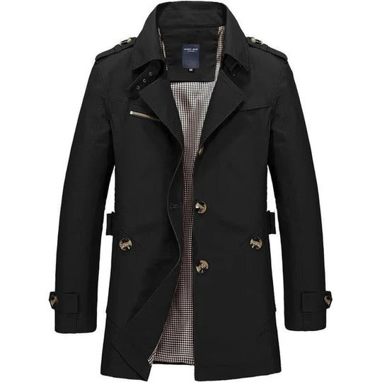 Men's Wool Blend Trench Coat Slim Fit Mid Length Overcoat