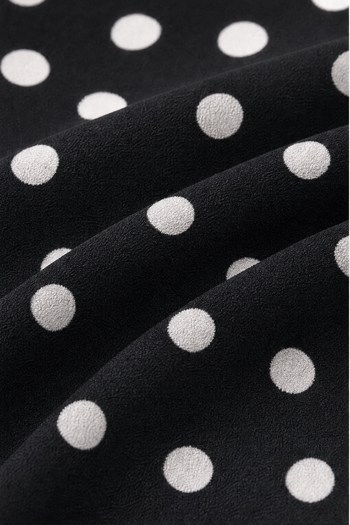 Women's Polka Dot Chiffon Blouse Long Lantern Sleeve Button Shirt