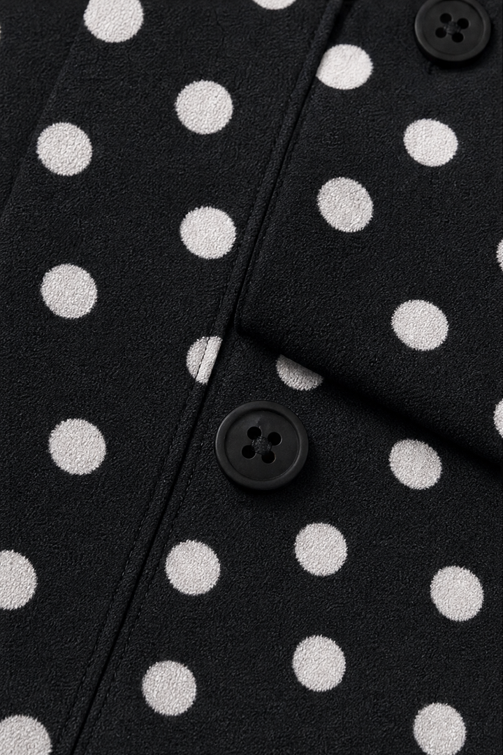 Women's Polka Dot Chiffon Blouse Long Lantern Sleeve Button Shirt