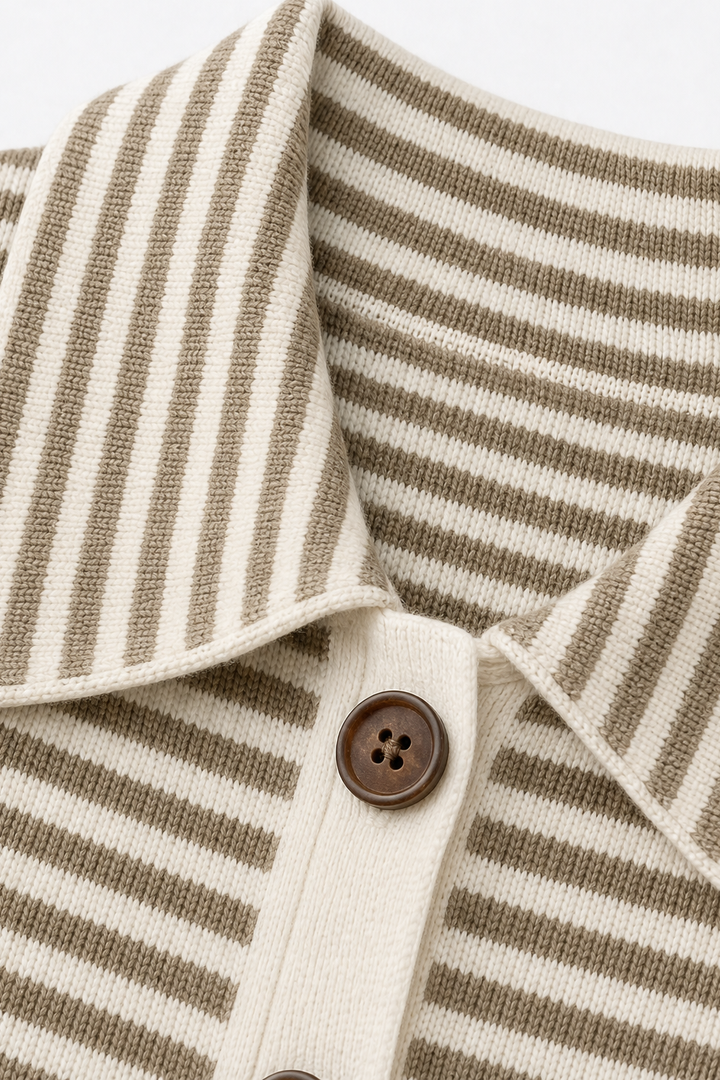 Women's Knit Striped Collared Cardigan Sweater Jacket
