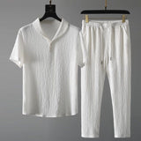 Men's Linen Blend Short Sleeve Button Up And Pants Two Piece Set