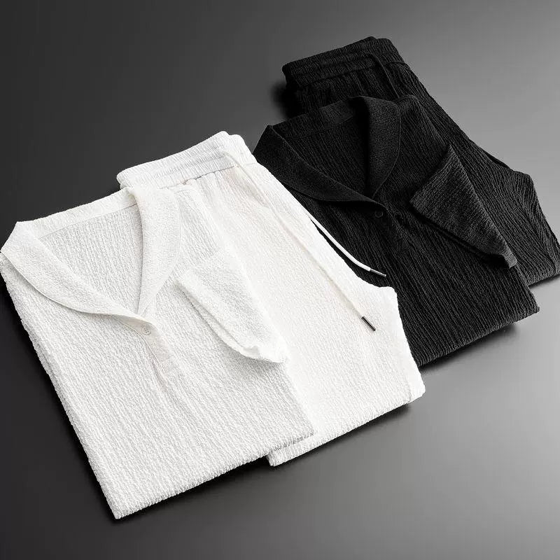 Men's Linen Blend Short Sleeve Button Up And Pants Two Piece Set