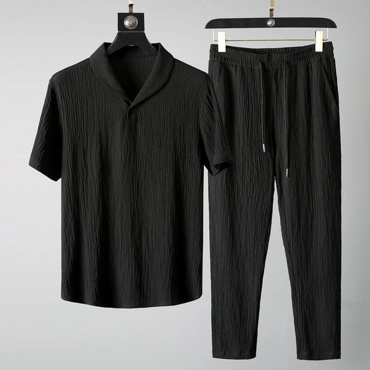 Men's Linen Blend Short Sleeve Button Up And Pants Two Piece Set