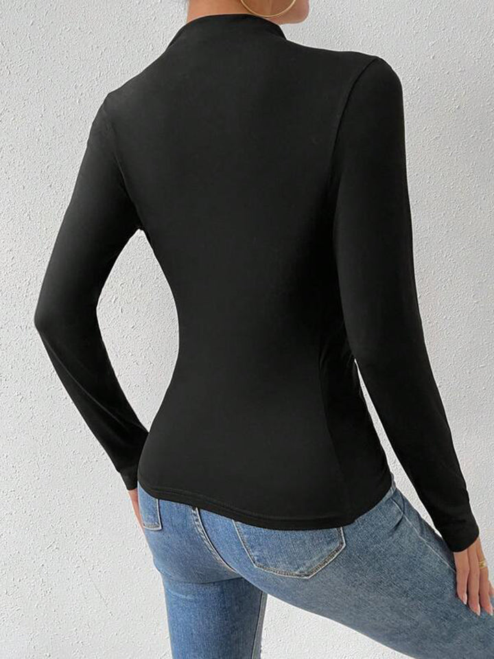Women's Long Sleeve Silk Draped Asymmetric Top Blouse Shirt