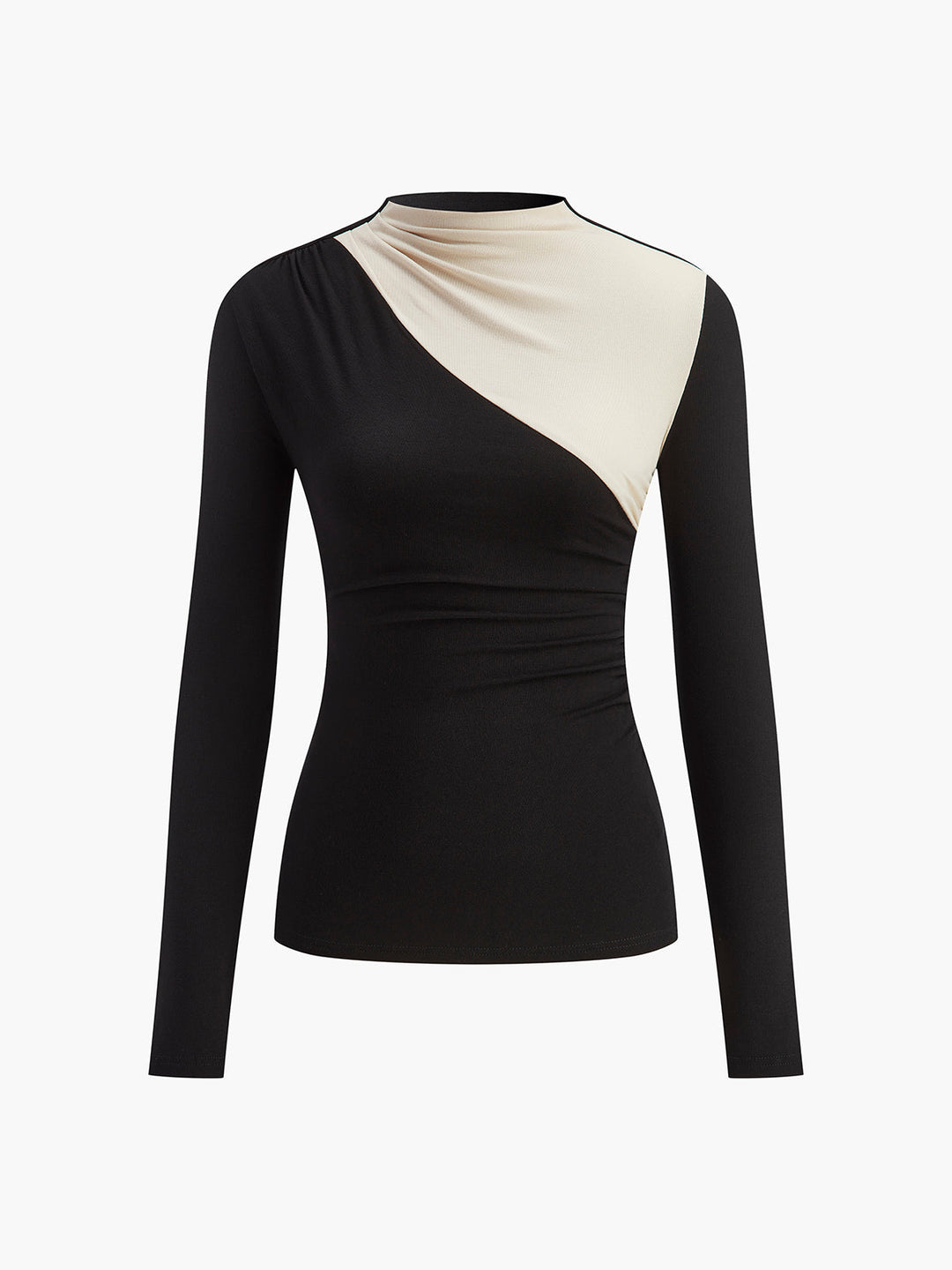 Women's Long Sleeve Silk Draped Asymmetric Top Blouse Shirt