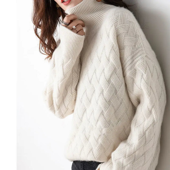 Women's Knit Turtleneck Jumper Wool Mix Geometric Pullover