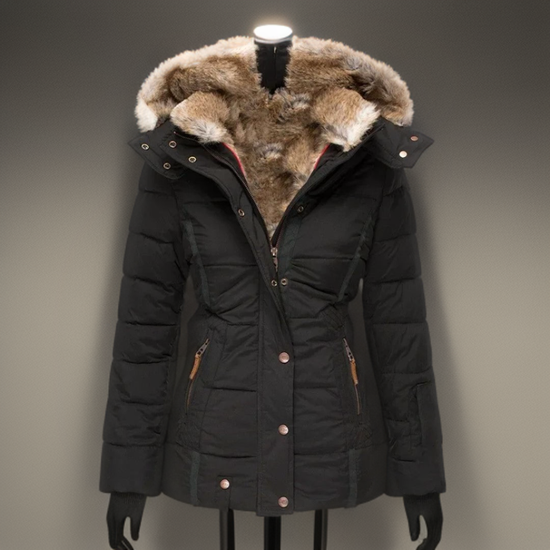 Women's Fur Hooded Parka Jacket Winter Wool Mix Outerwear