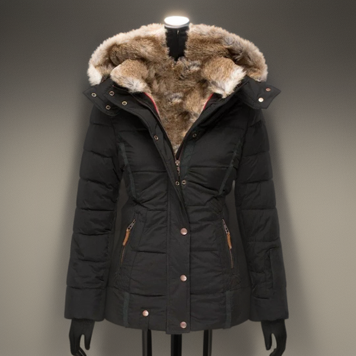 Women's Fur Hooded Parka Jacket Winter Wool Mix Outerwear