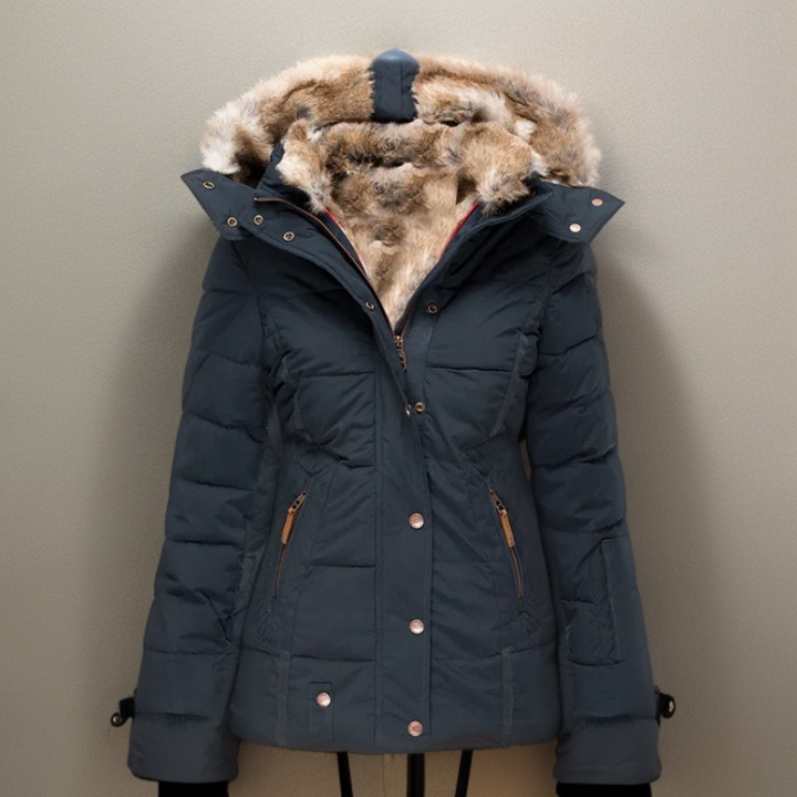 Women's Fur Hooded Parka Jacket Winter Wool Mix Outerwear
