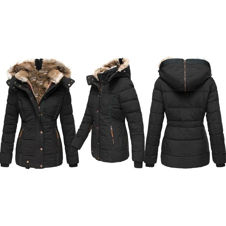 Women's Fur Hooded Parka Jacket Winter Wool Mix Outerwear