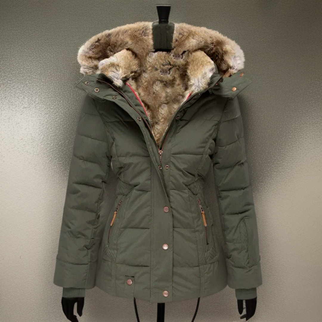 Women's Fur Hooded Parka Jacket Winter Wool Mix Outerwear