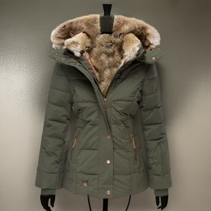 Women's Fur Hooded Parka Jacket Winter Wool Mix Outerwear