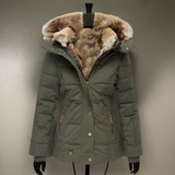 Women's Fur Hooded Parka Jacket Winter Wool Mix Outerwear