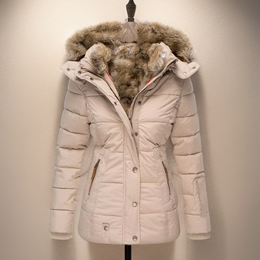 Women's Fur Hooded Parka Jacket Winter Wool Mix Outerwear